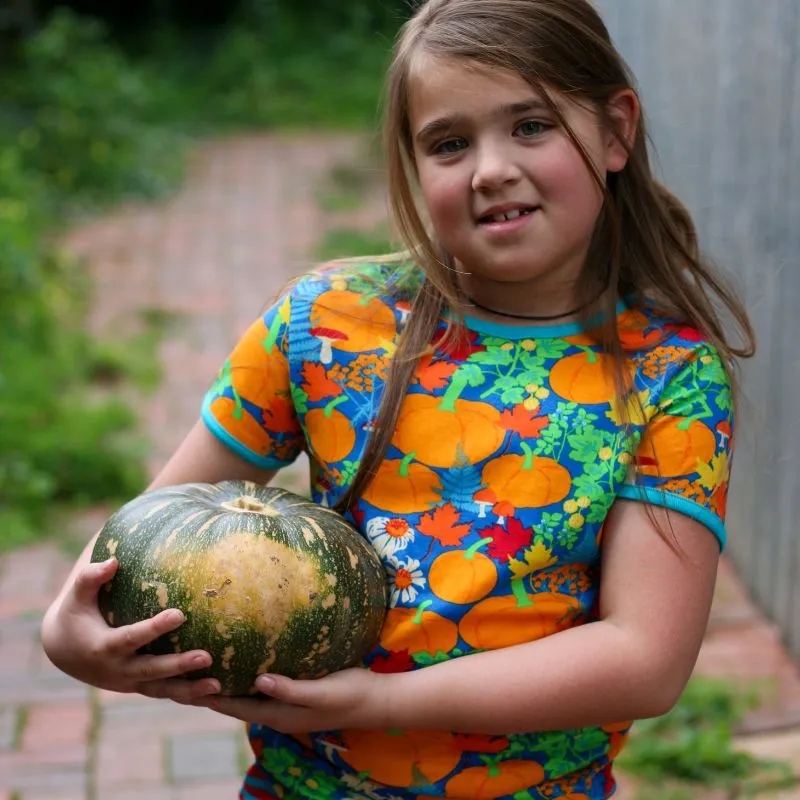 DUNS Sweden Kids Autumn Garden with Pumpkins T-shirt - Blue