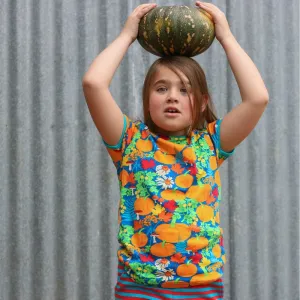 DUNS Sweden Kids Autumn Garden with Pumpkins T-shirt - Blue