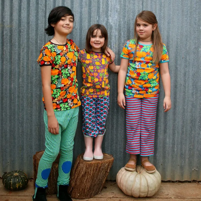 DUNS Sweden Kids Autumn Garden with Pumpkins T-shirt - Blue