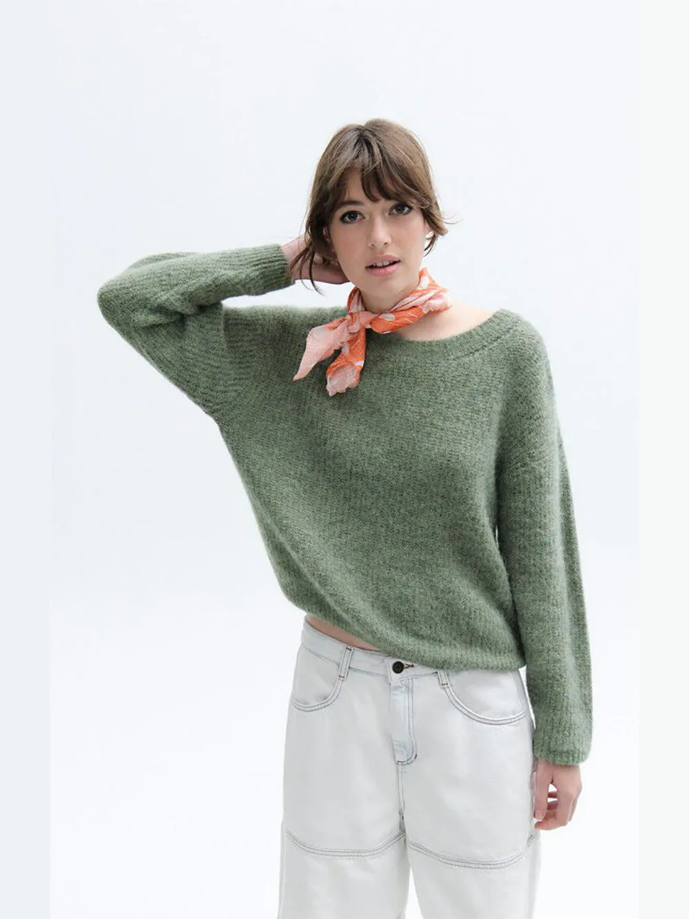 East Round Neck Pullover - GREY GREEN MELANGE