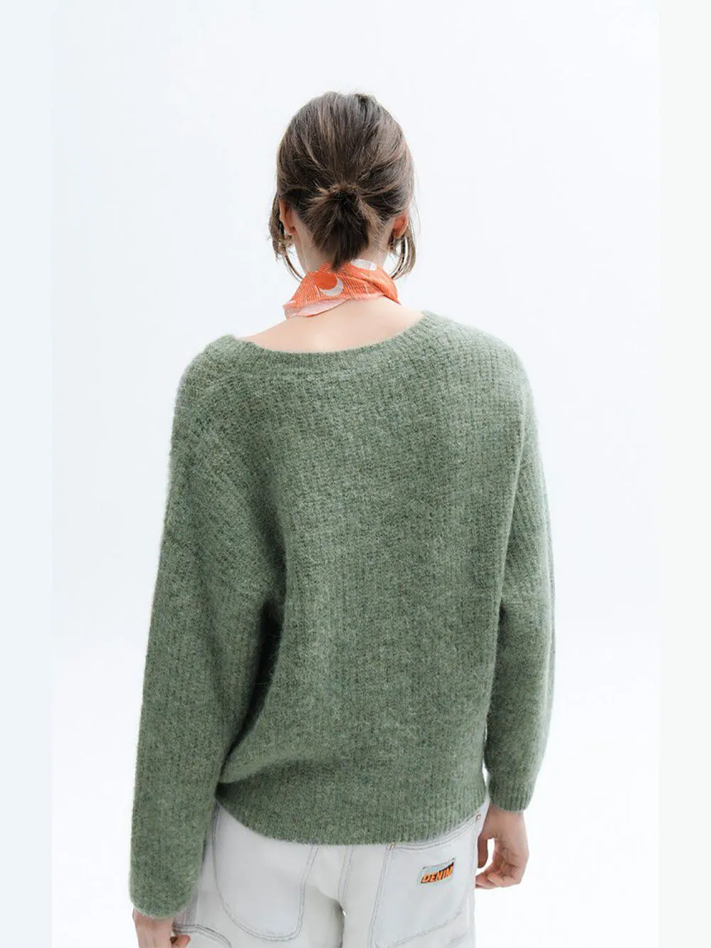 East Round Neck Pullover - GREY GREEN MELANGE