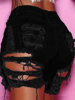 Edgy High-Waist Ripped Distressed Denim Shorts for Bold Style