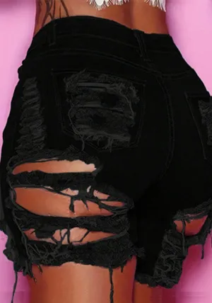 Edgy High-Waist Ripped Distressed Denim Shorts for Bold Style