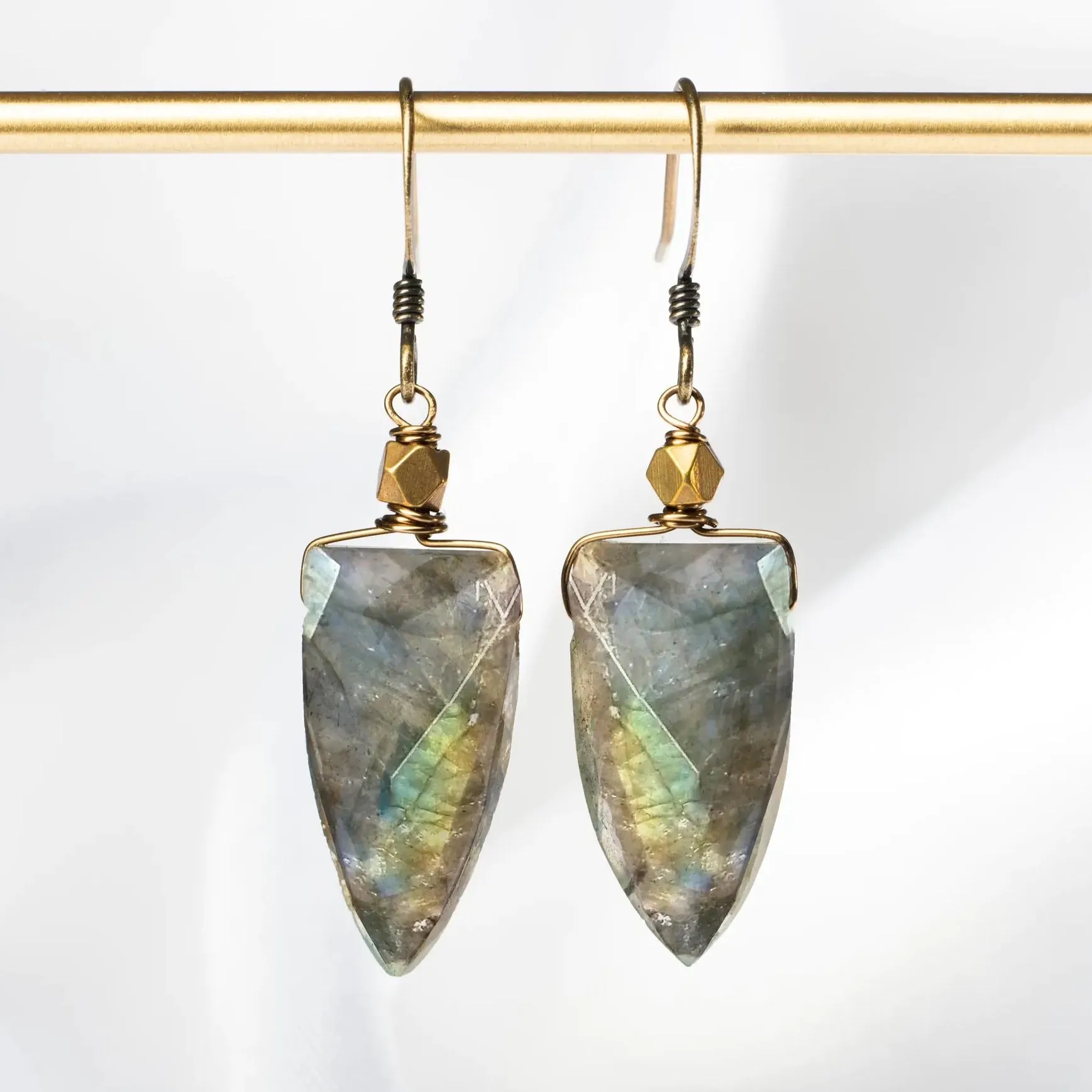 Edgy Petal - Earrings - Shield Cut Labradorite #L-99