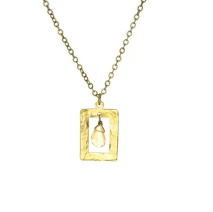 Edgy Petal - Necklace - Hammered Rectangle Frame (Citrine) #CI-20