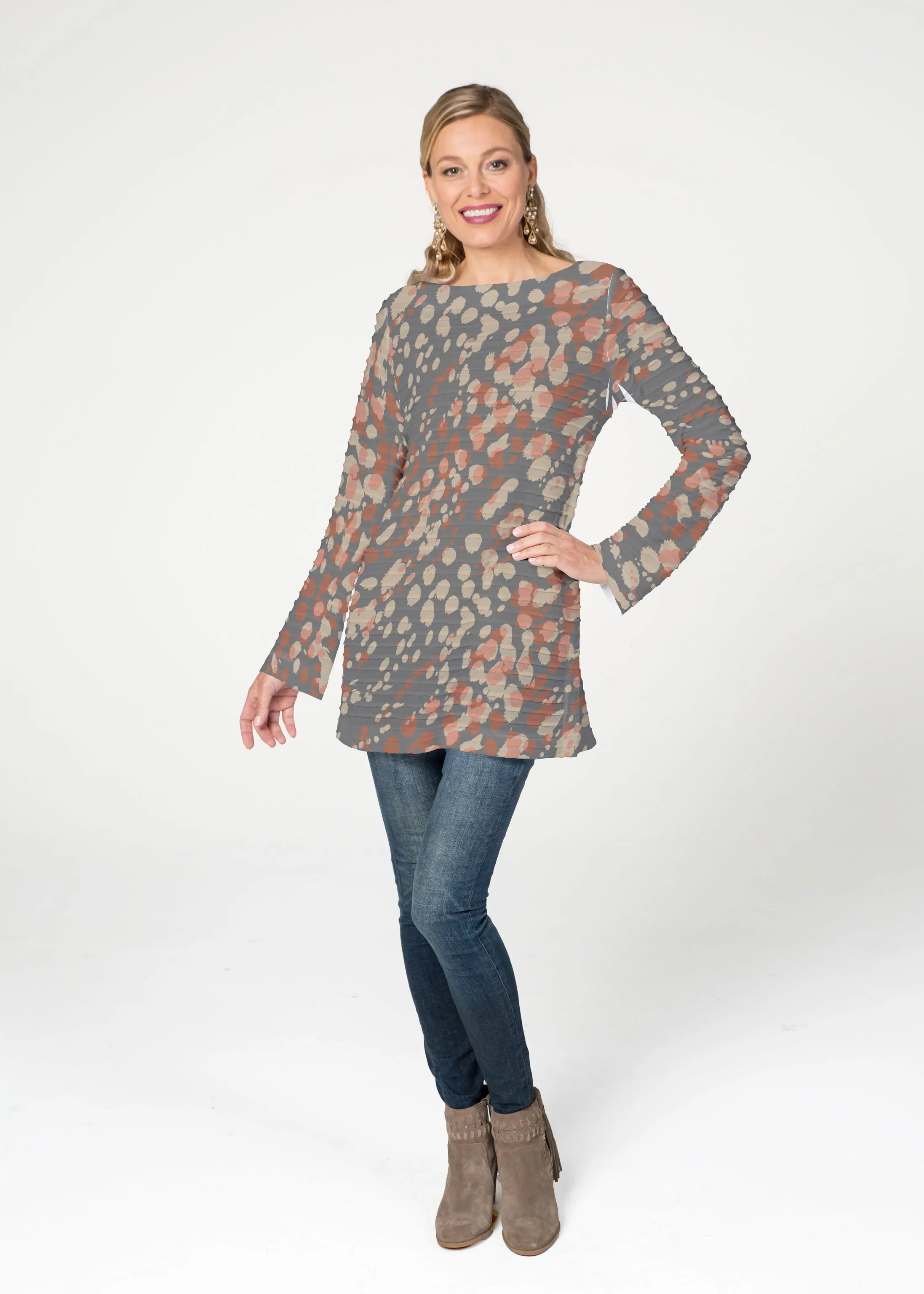 Edgy Splash (7877) ~ Banded Boatneck Tunic