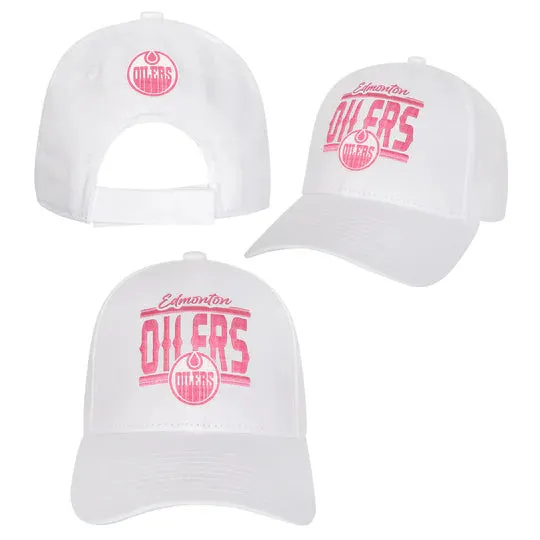 Edmonton Oilers Youth Girls White Structured Adjustable Hat