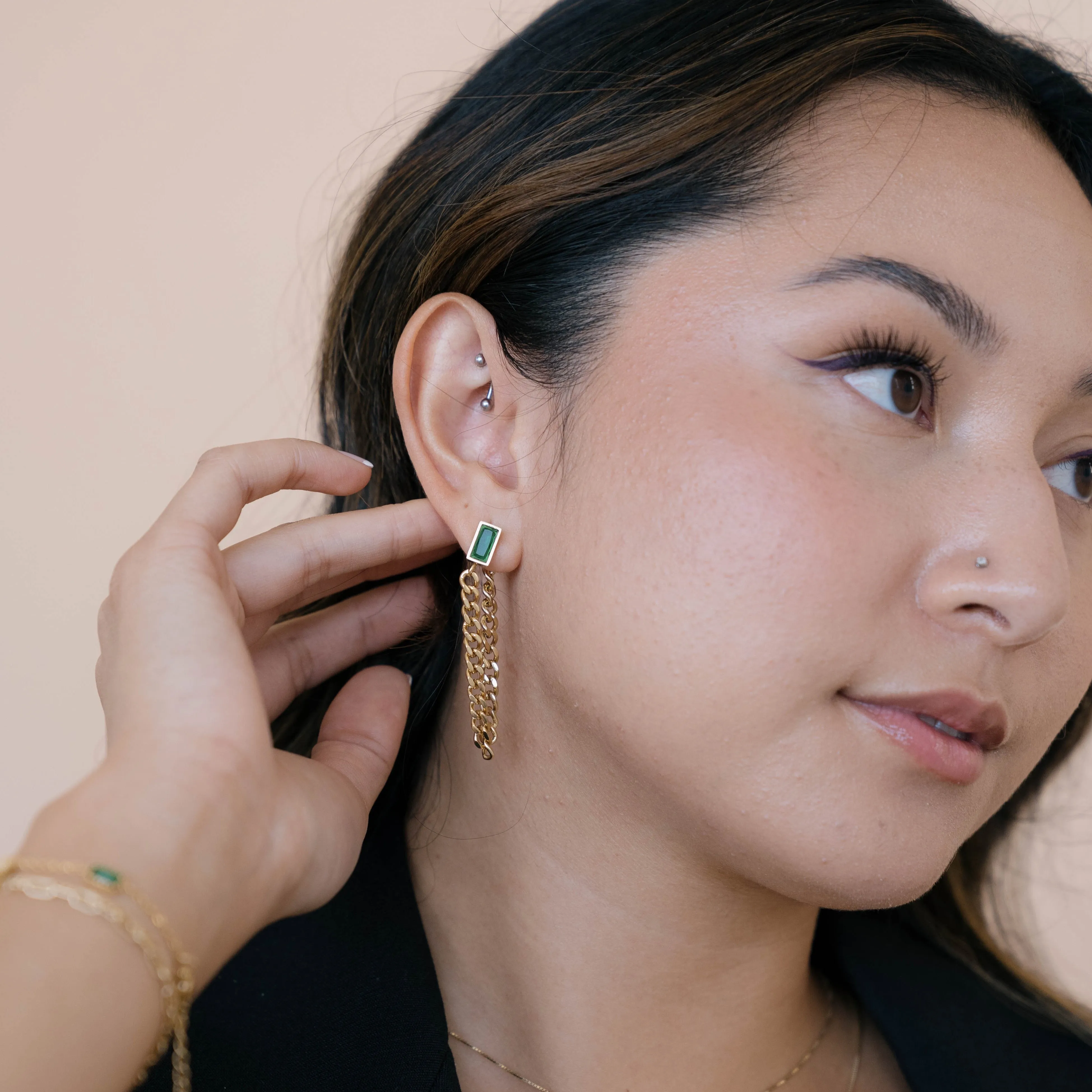 Emerald Cuban Chain Earrings