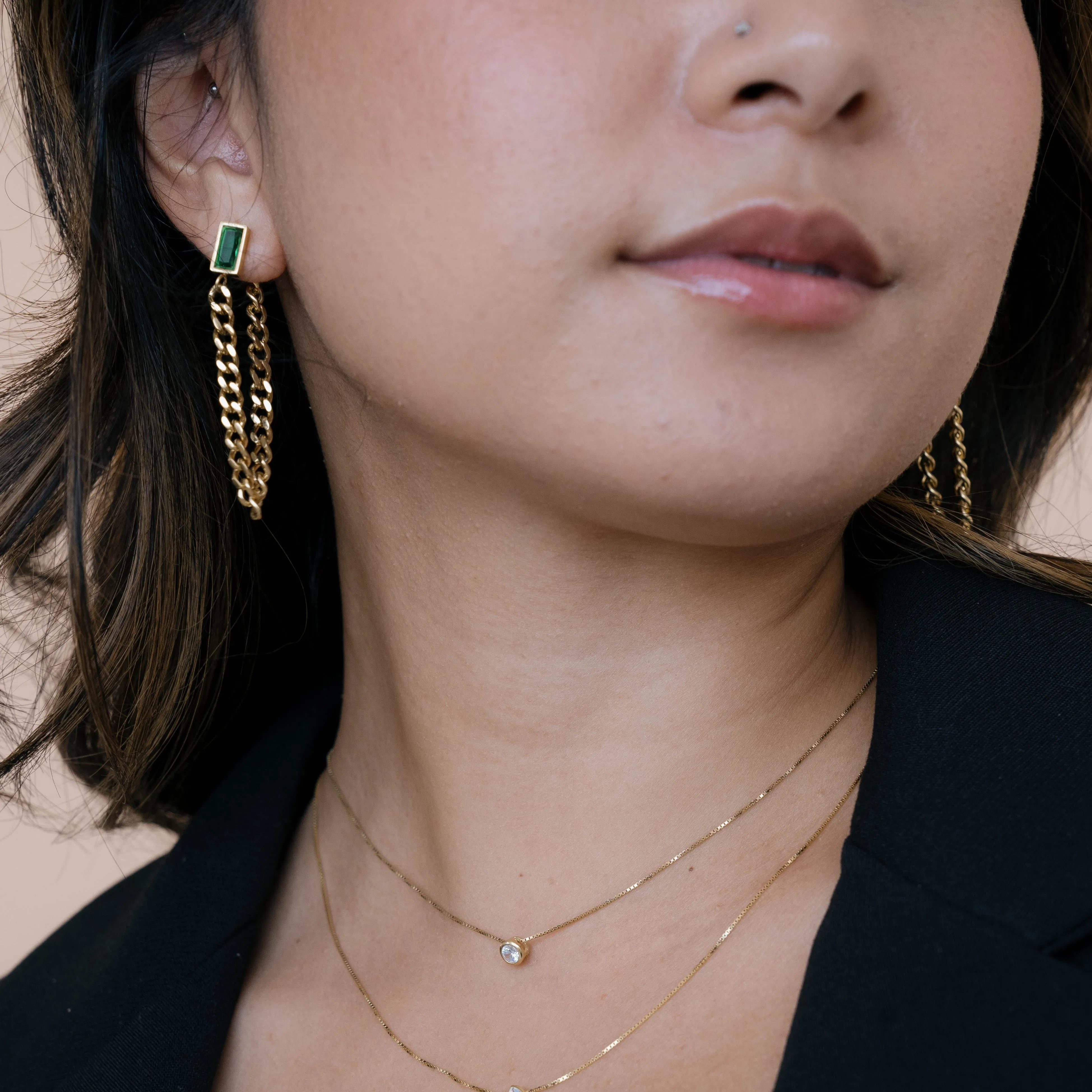 Emerald Cuban Chain Earrings