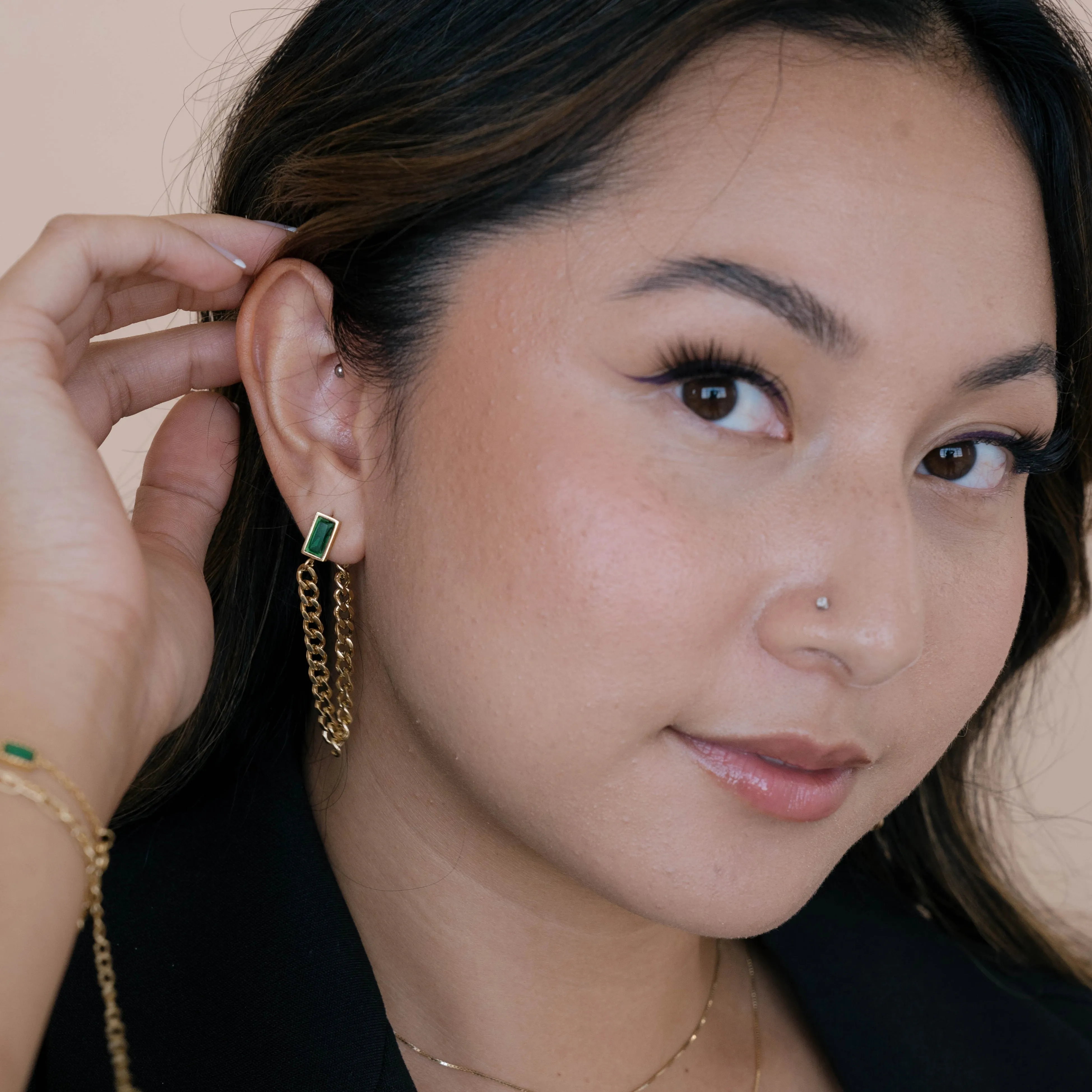 Emerald Cuban Chain Earrings