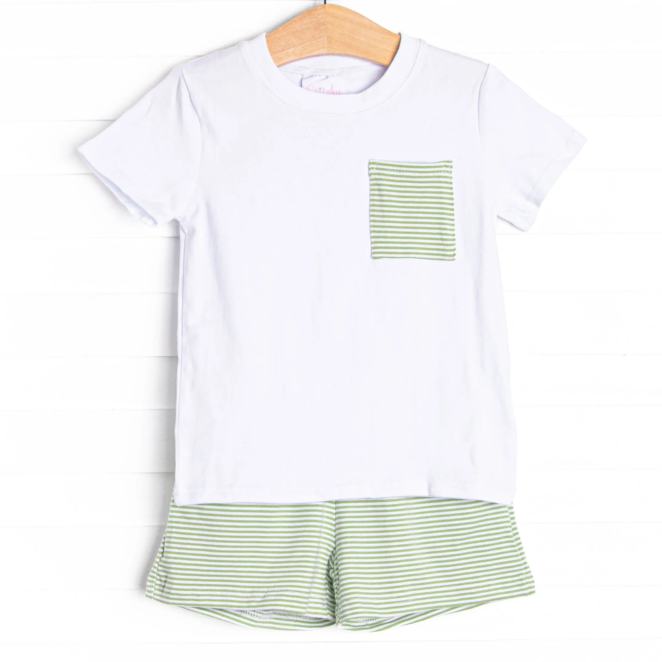 Evan Short Set, Light Green Stripe