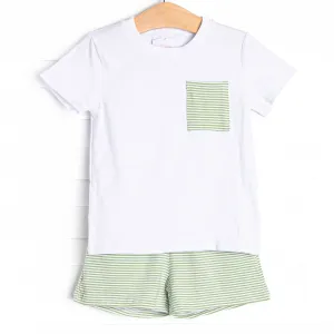 Evan Short Set, Light Green Stripe