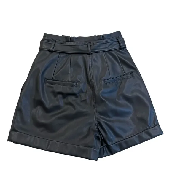 Express High Waisted Vegan Leather Black Belted Shorts NWT