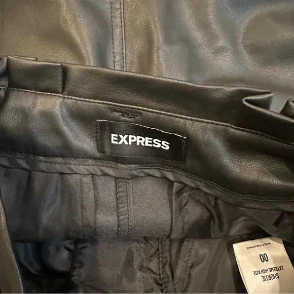 Express High Waisted Vegan Leather Black Belted Shorts NWT