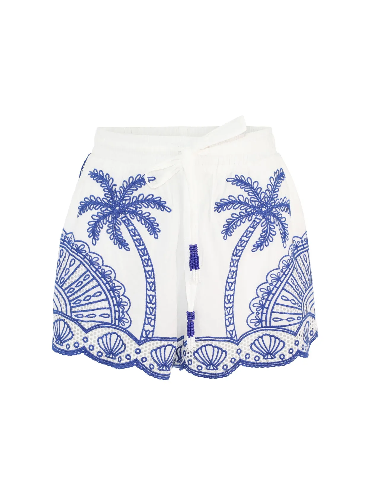 Farm Rio Blue Palm Trees Richelieu Shorts in Off-White