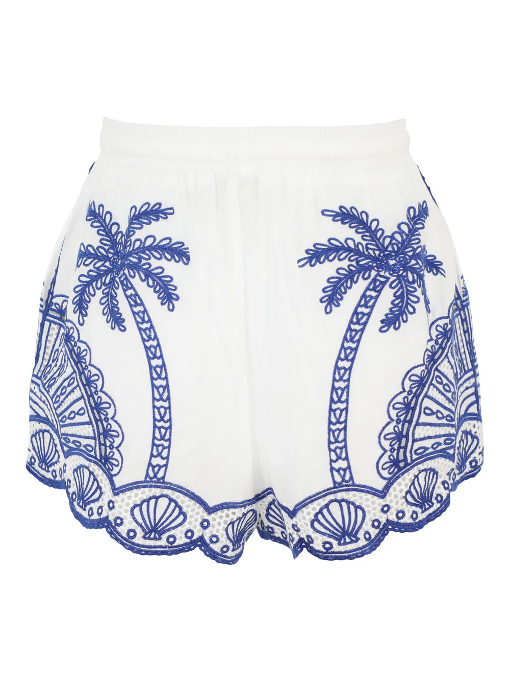 Farm Rio Blue Palm Trees Richelieu Shorts in Off-White