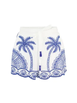 Farm Rio Blue Palm Trees Richelieu Shorts in Off-White