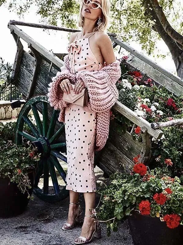 Fashion Knitting Solid Color Long Puff Sleeves Sweater