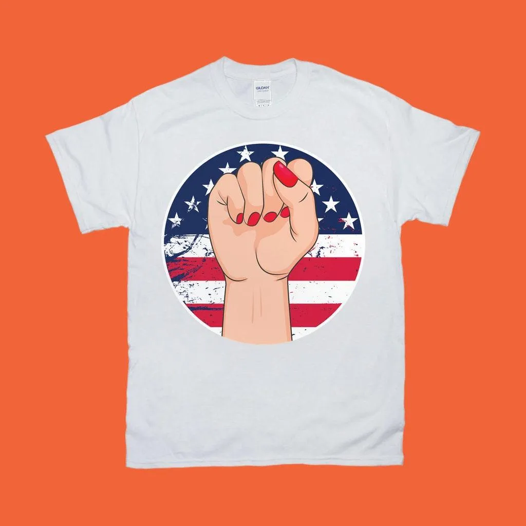 Female Fist Grunge, American Flag T-Shirts, Female First, Girl Empowerment, Female Symbol Shirt, Feminist Movement, Feminism Art Shirt