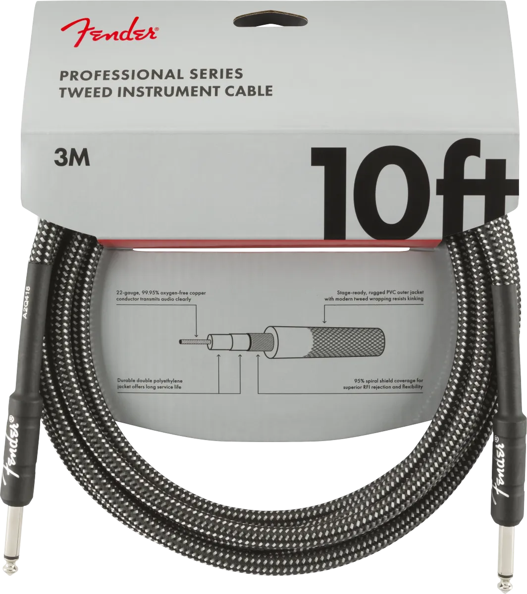 Fender Professional Series Instrument Cables, 10', Gray Tweed
