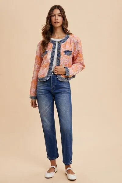 FLORAL JACQUARD DENIM JACKET