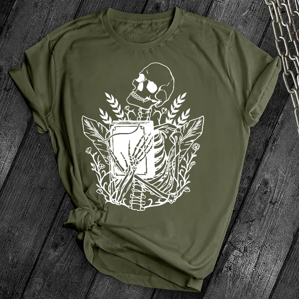 Floral Skeleton With Book Tee