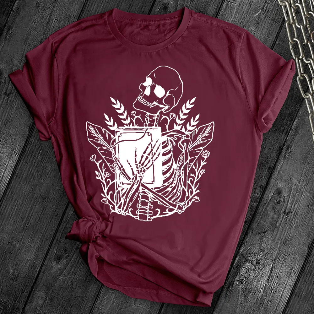 Floral Skeleton With Book Tee