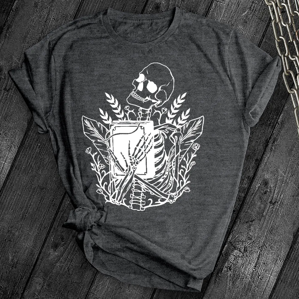 Floral Skeleton With Book Tee