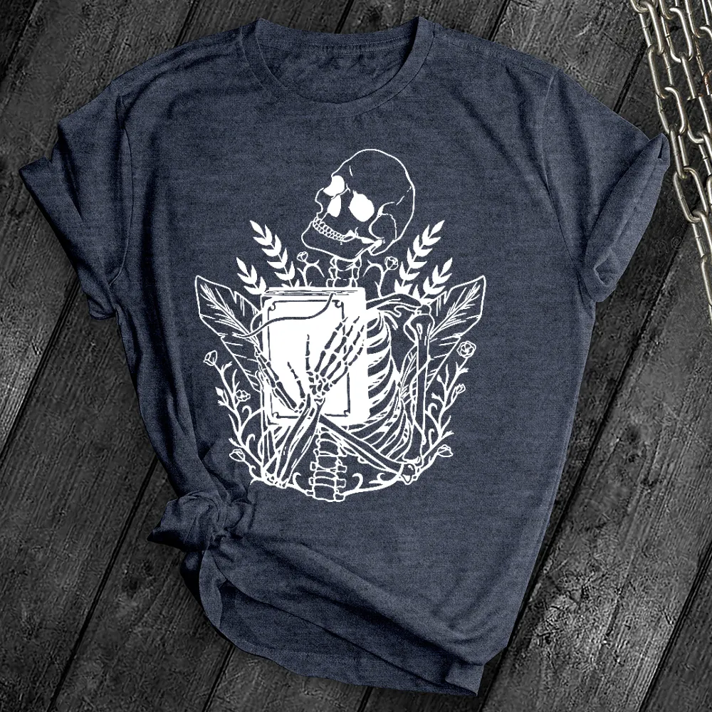 Floral Skeleton With Book Tee