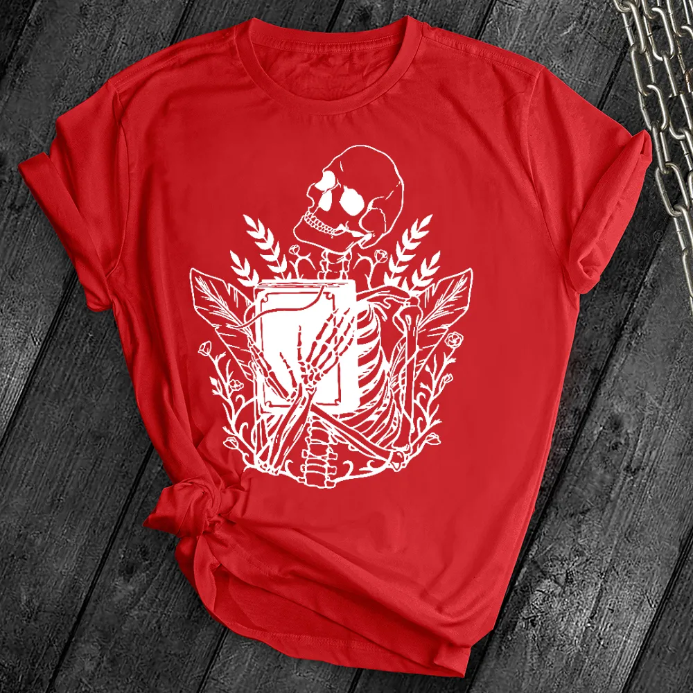 Floral Skeleton With Book Tee