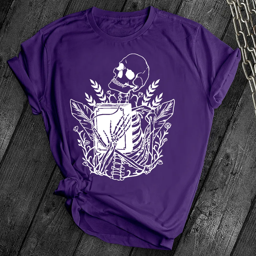 Floral Skeleton With Book Tee