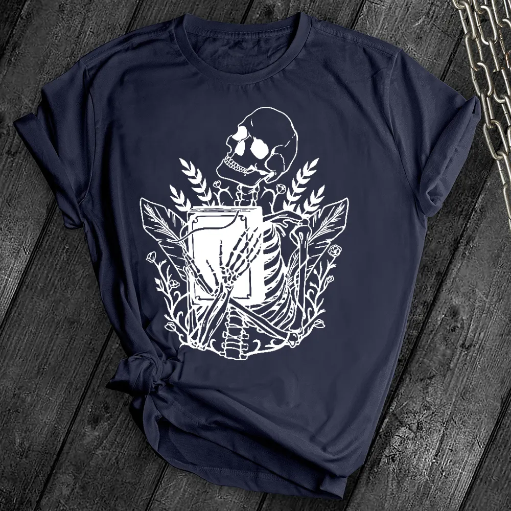 Floral Skeleton With Book Tee