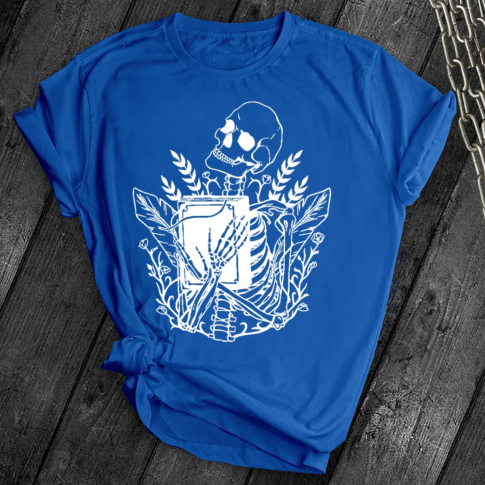 Floral Skeleton With Book Tee