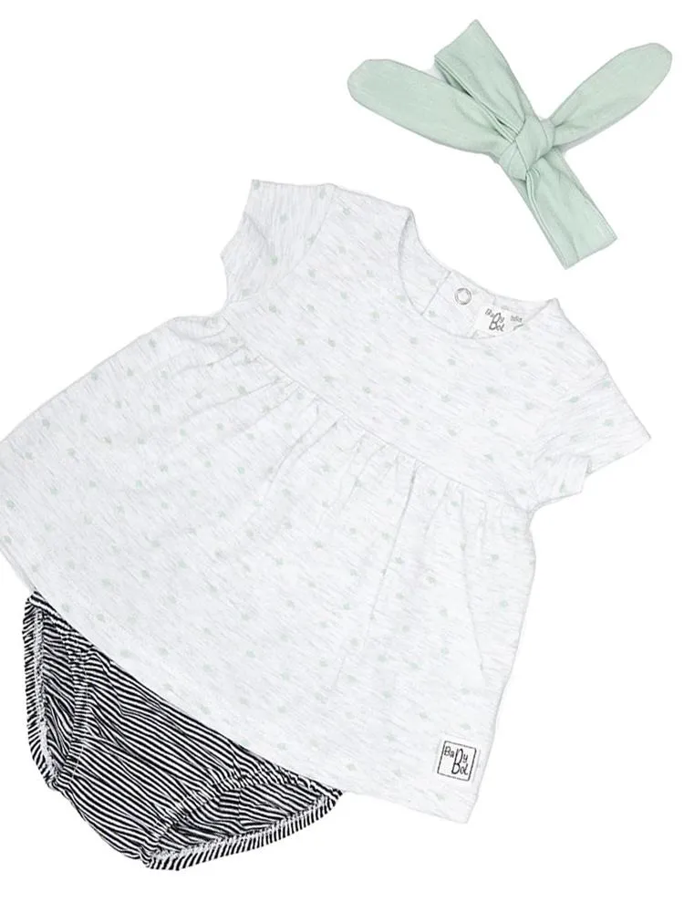 Fluttering Leaves Dress, Knickers & Headband Baby 3 Piece Outfit