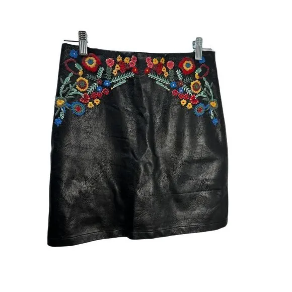 For the Republic Faux-Leather Embroidered Skirt Size 2