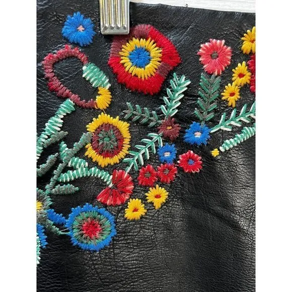 For the Republic Faux-Leather Embroidered Skirt Size 2