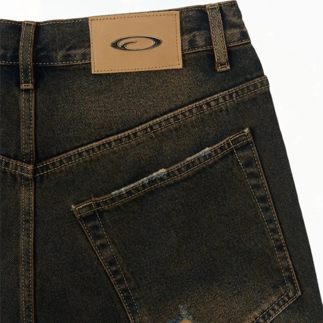 FRAGILE Blue & Brown Baggy Shorts