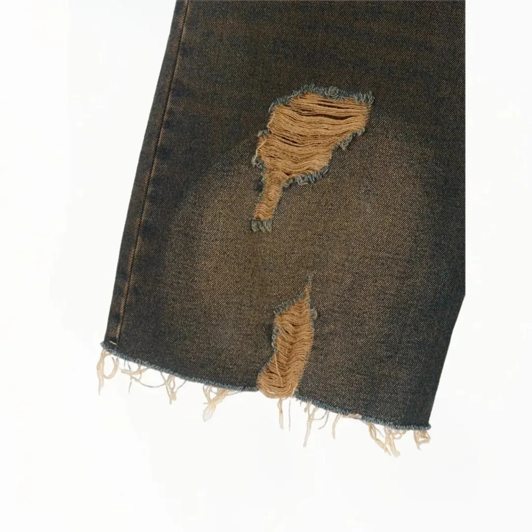 FRAGILE Blue & Brown Baggy Shorts