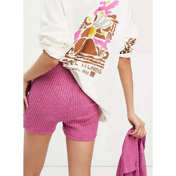 ✨FREE PEOPLE Zuma Sweater Hot Pink Sz Medium Shorts✨