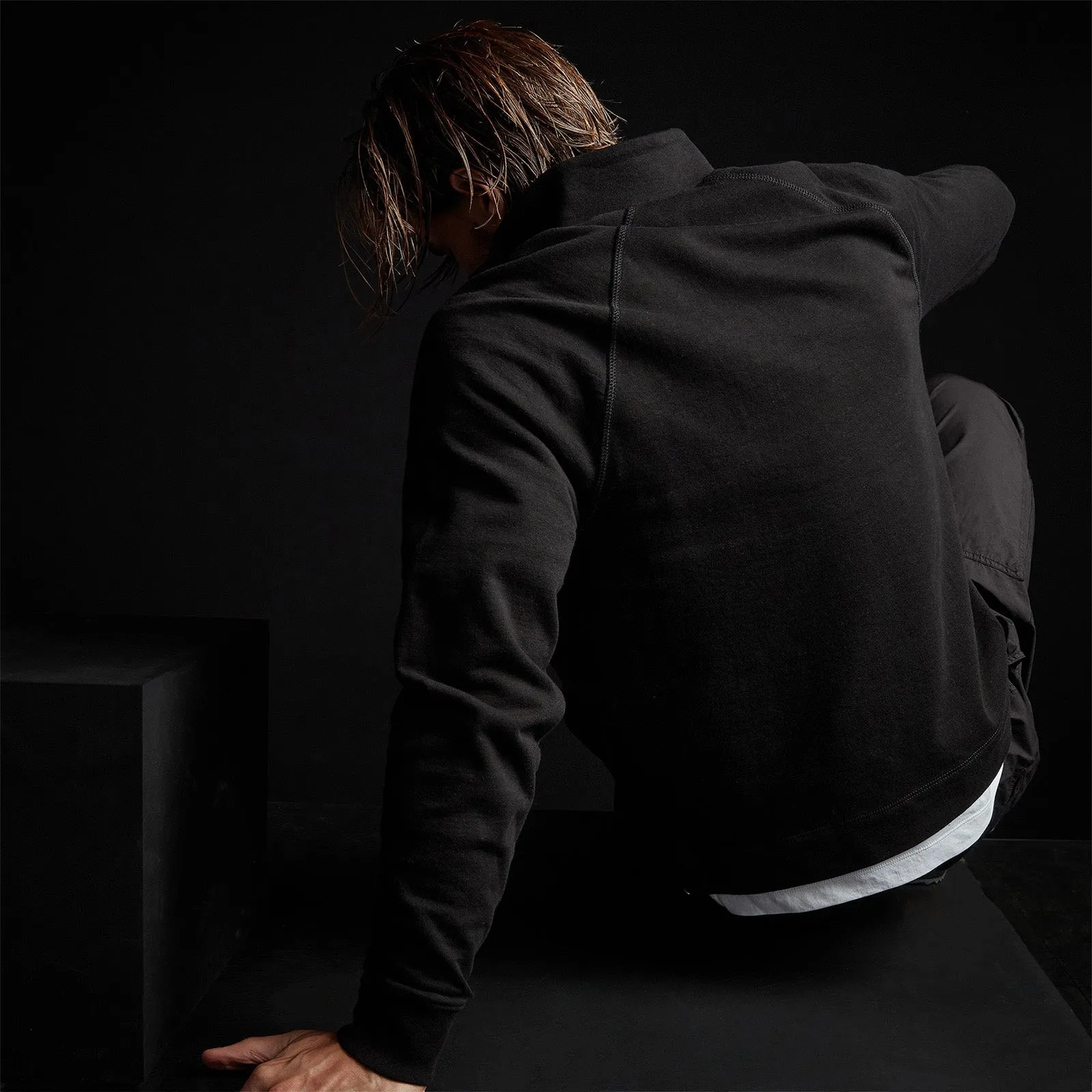 French Terry Zip Up Funnel Neck - Black