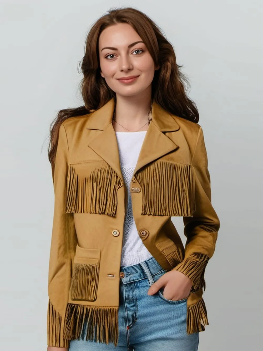 Fringe Flair Suede Leather Blazer for Women