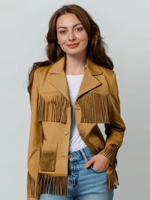Fringe Flair Suede Leather Blazer for Women