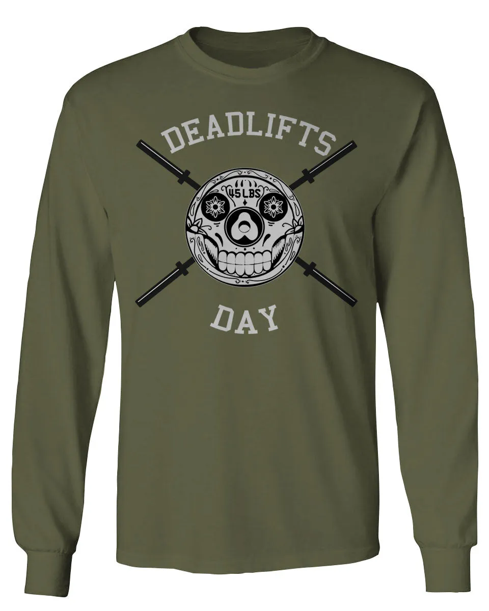 Front Graphic Skull Deadlifts Day Fitness Gym Tough Workout mens Long sleeve t shirt