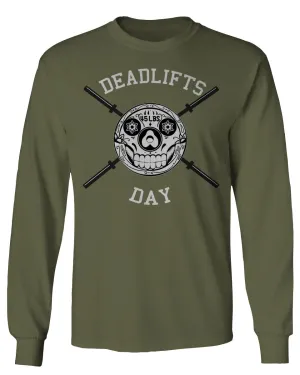 Front Graphic Skull Deadlifts Day Fitness Gym Tough Workout mens Long sleeve t shirt