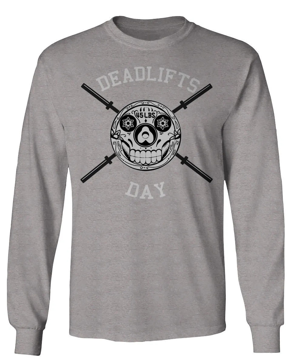 Front Graphic Skull Deadlifts Day Fitness Gym Tough Workout mens Long sleeve t shirt