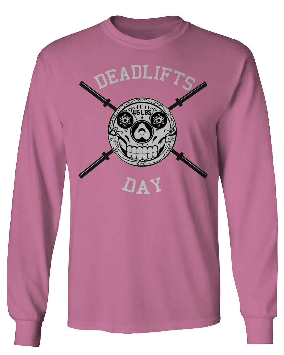 Front Graphic Skull Deadlifts Day Fitness Gym Tough Workout mens Long sleeve t shirt