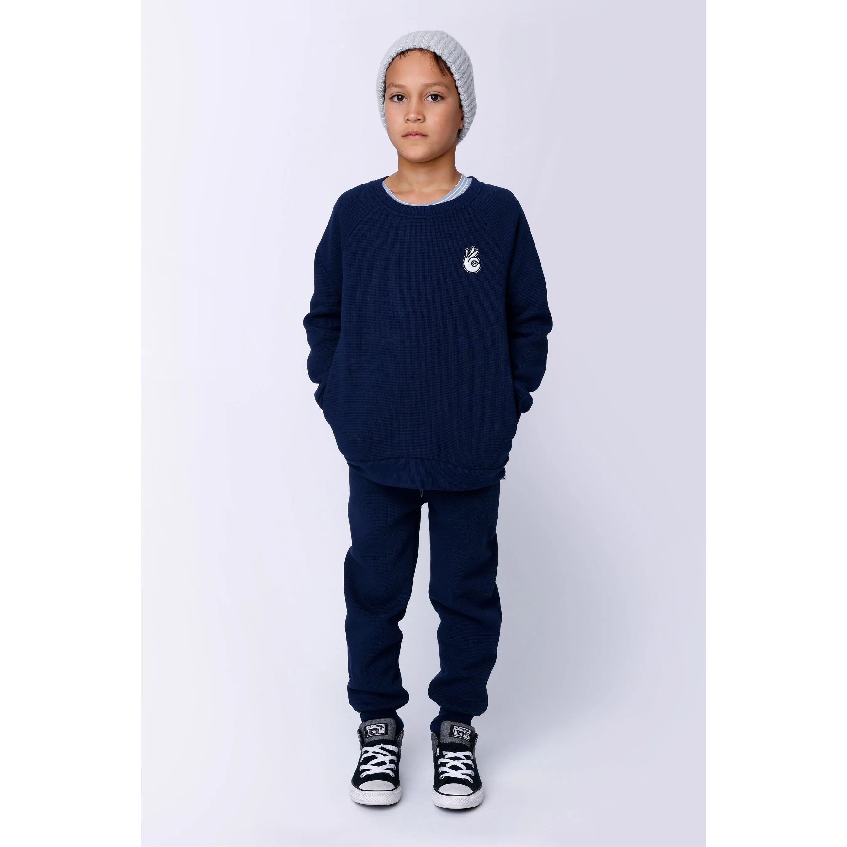 Furry Waffle Trackies - Navy