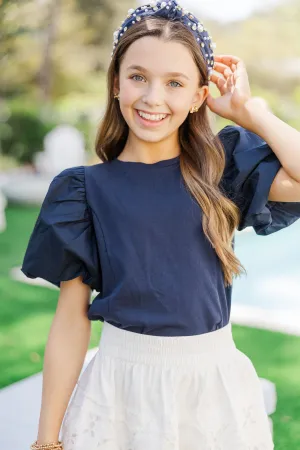 Girls: Lovely New Day Navy Blue Blouse