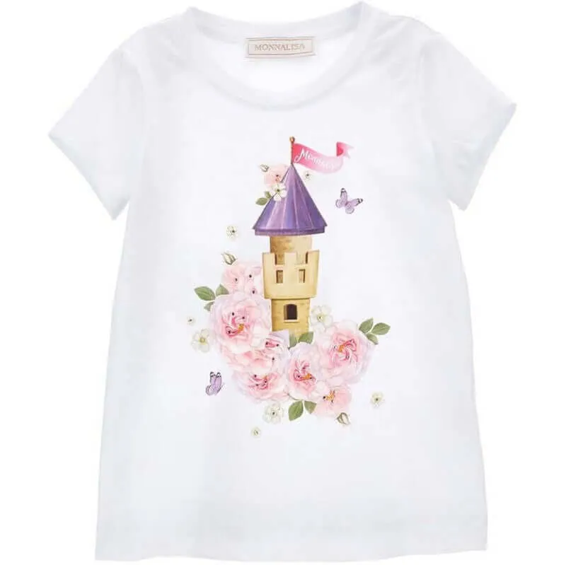 Girls White Rapunzel Castle T-Shirt