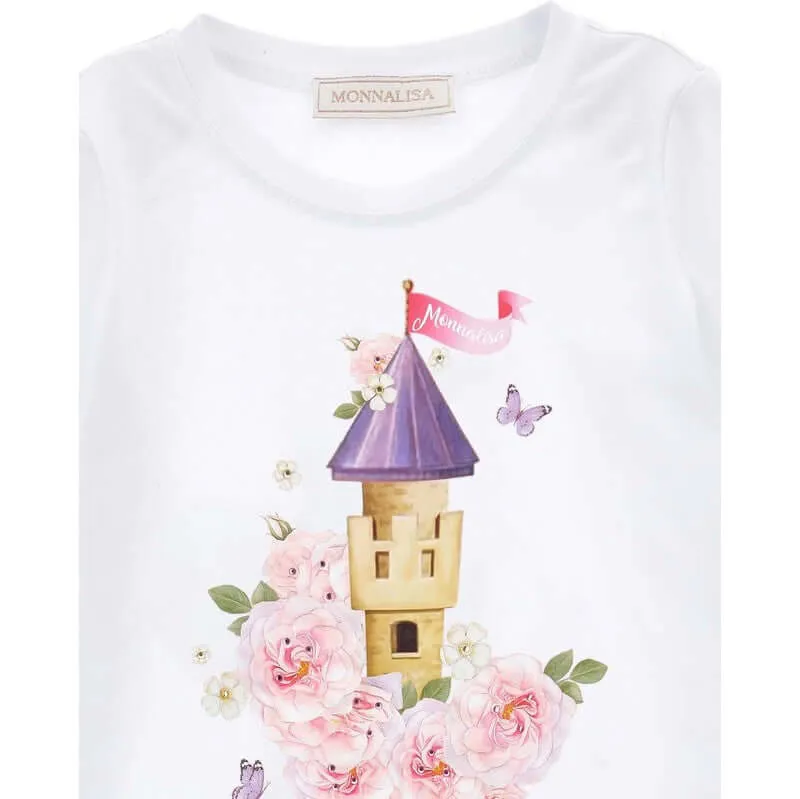 Girls White Rapunzel Castle T-Shirt